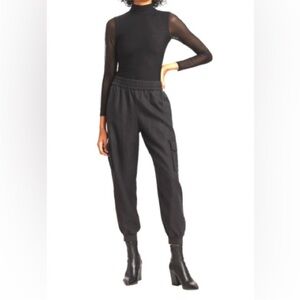 Alice + Olivia Dede Smocked Pull-On Cargo Pants Black Size M NWT Utility Wide